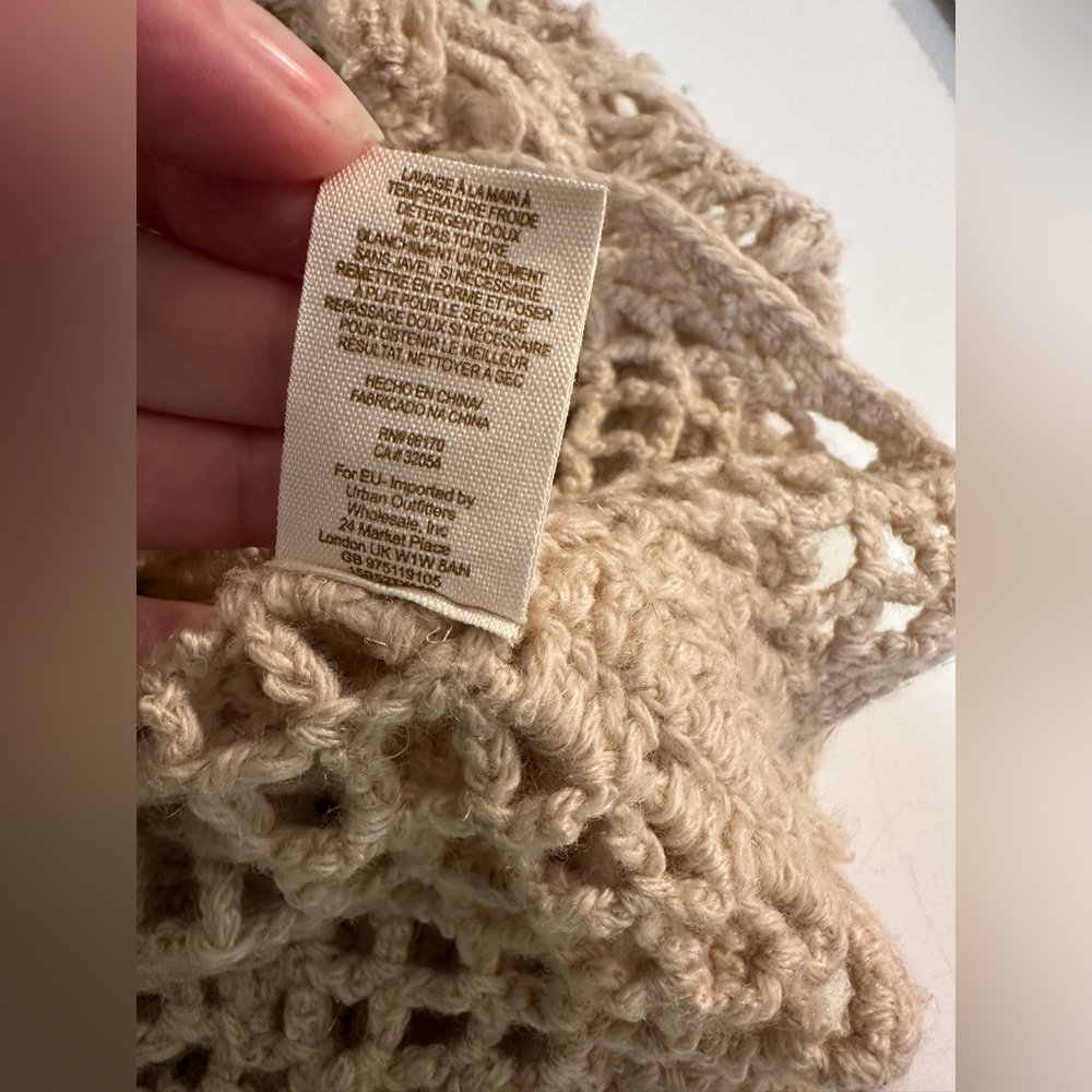 FREE PEOPLE Crochet Sweater Tan Beige Open Knit Beach Swimsuit Coverup Bohemian - Picture 8 of 10